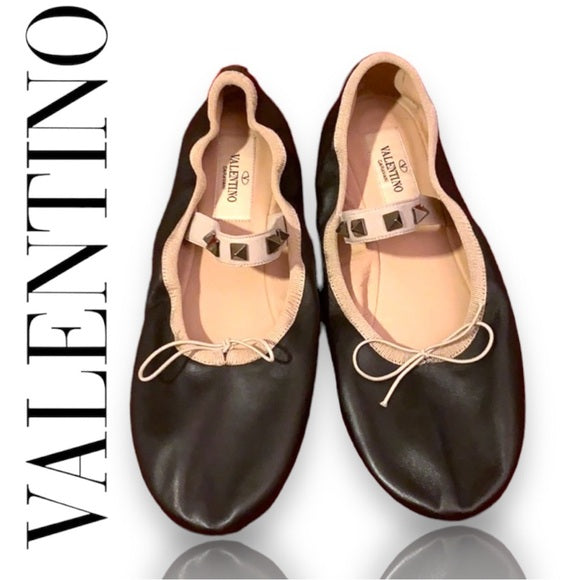 New Valentino Rockstud Leather Ballerina Flat authentic