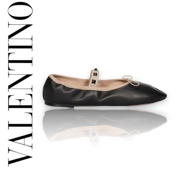 New Valentino Rockstud Leather Ballerina Flat authentic