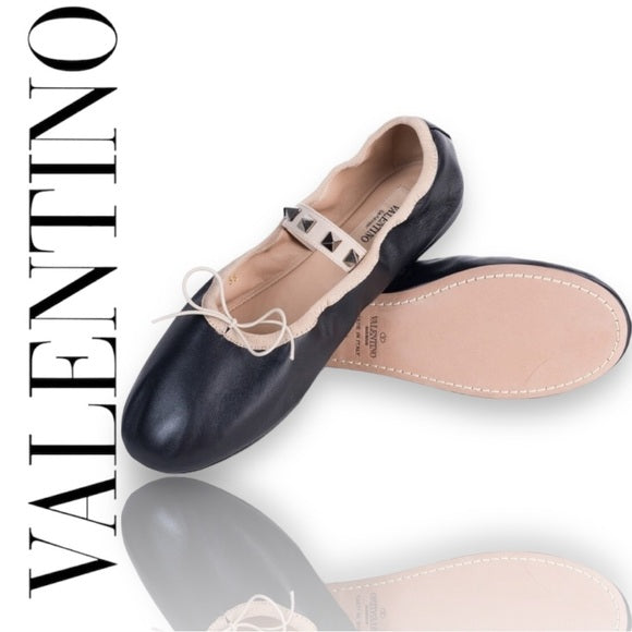 New Valentino Rockstud Leather Ballerina Flat authentic