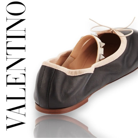 New Valentino Rockstud Leather Ballerina Flat authentic