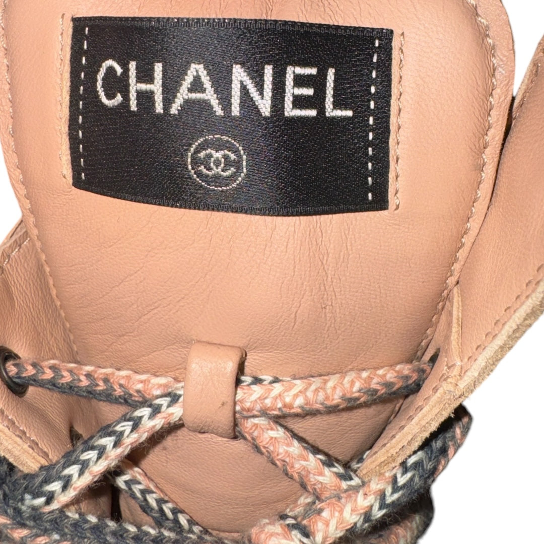 CHANEL 
Suede Calfskin Lace Up Boots 37 Pink