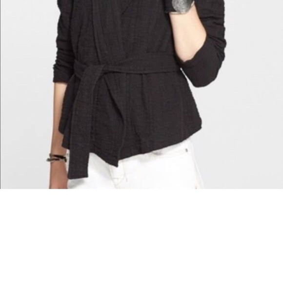 Free People Gauze Open Wrap Jacket in Black