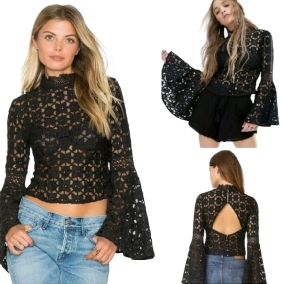 New free people crochet flare sleeved top