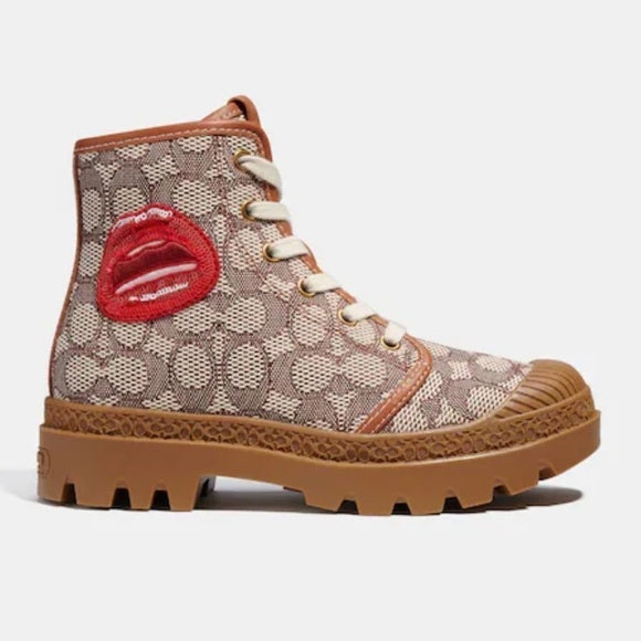 New COACH X TOM WESSELMANN TROOPER MID TOP BOOT IN SIGNATURE JACQUARD