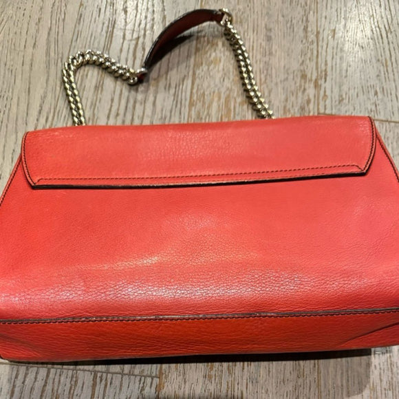 Sale !!Authentic GUCCI Coral Red Leather Medium Emily Shoulder Bag