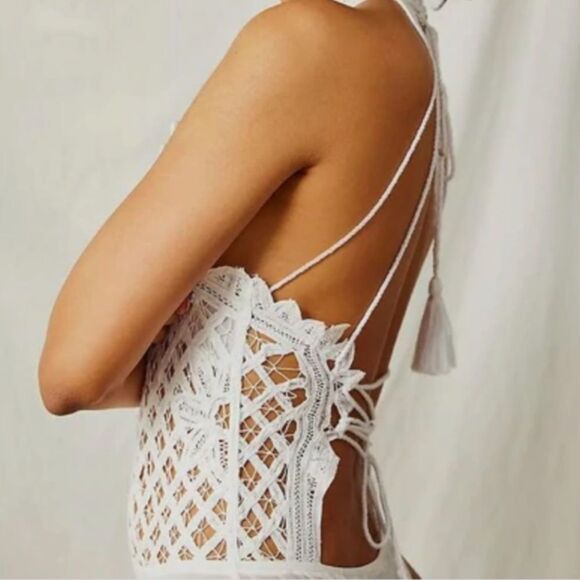 New Free people intimately be my Battenburg crochet lace tie up bodysuit…