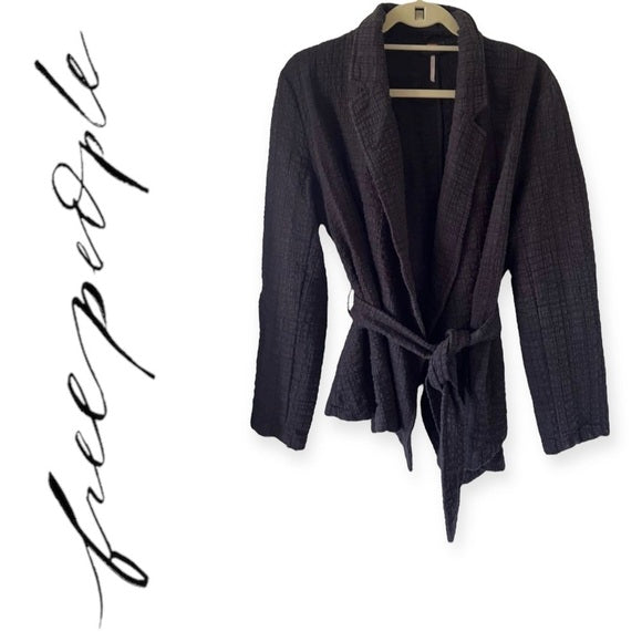 Free People Gauze Open Wrap Jacket in Black