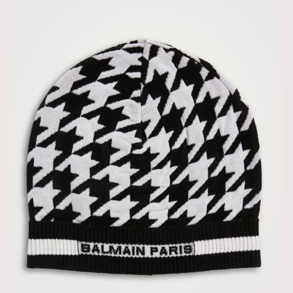 New Sold out Authentic BALMAINWool And Velvet Toque In Houndstooth