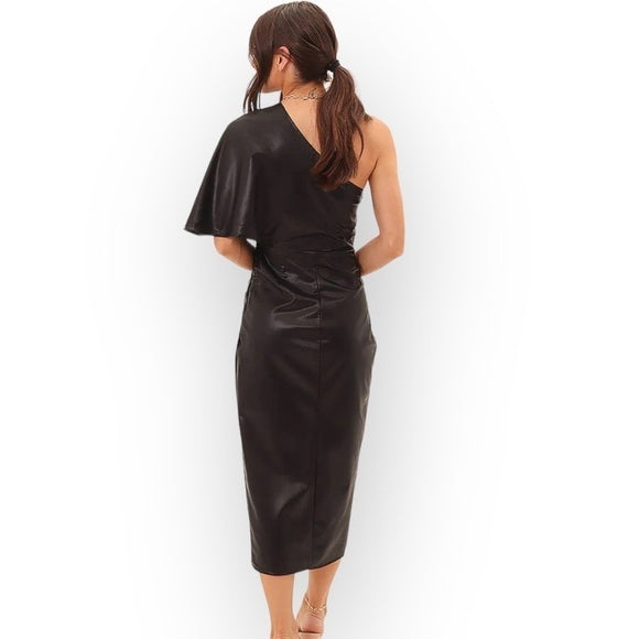 One shoulder vegan leather dress boutique buy from us