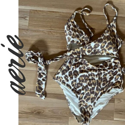 NEW aerie animal print wrap one piece bathing suit