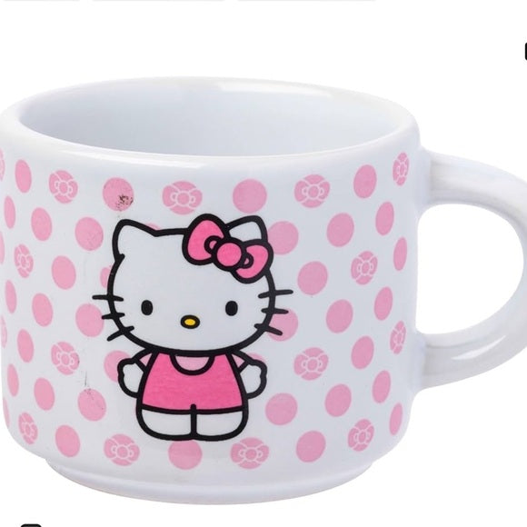 New Sanrio Hello Kitty Polka Dots 4pc Stackable Ceramic Espresso Small C…