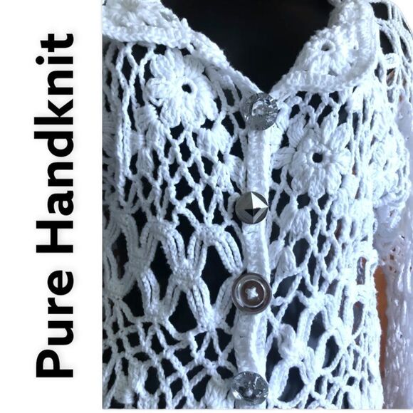 PURE handknit crochet jewelled cardigan