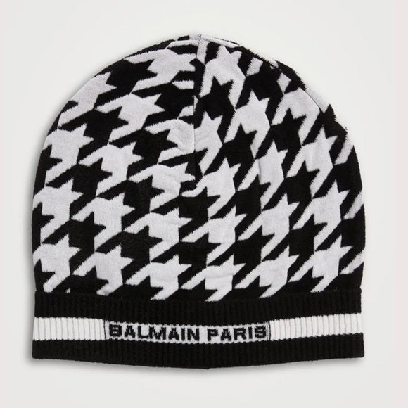 New Sold out Authentic BALMAINWool And Velvet Toque In Houndstooth