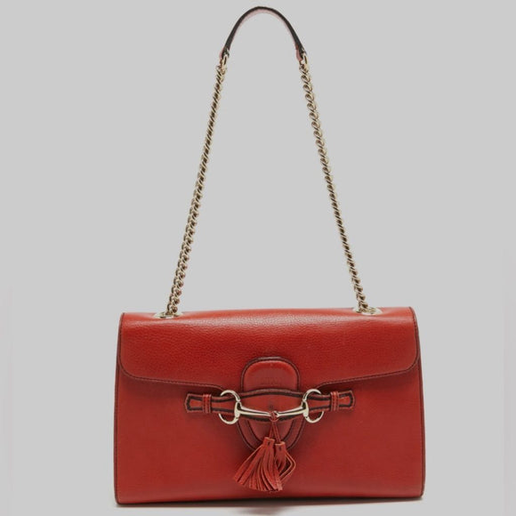 Sale !!Authentic GUCCI Coral Red Leather Medium Emily Shoulder Bag