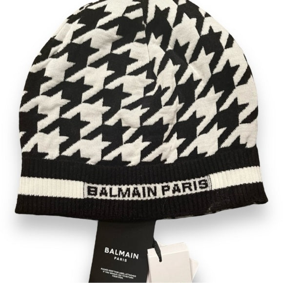 New Sold out Authentic BALMAINWool And Velvet Toque In Houndstooth