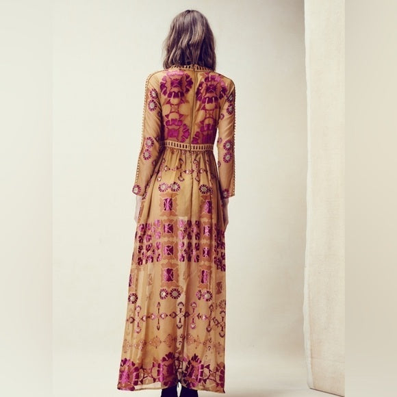 New For Love and Lemons Barcelona Maxi Dress Old Gold