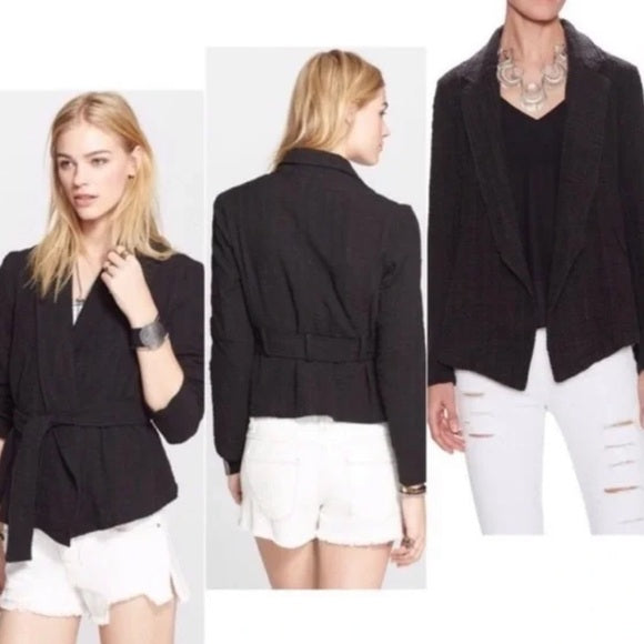 Free People Gauze Open Wrap Jacket in Black