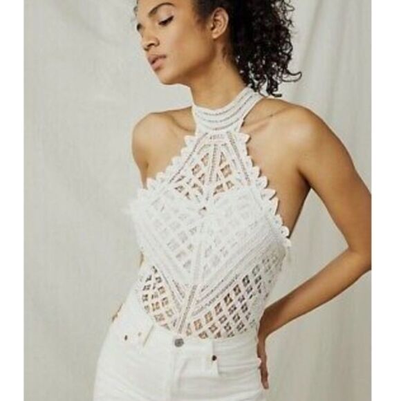 New Free people intimately be my Battenburg crochet lace tie up bodysuit…