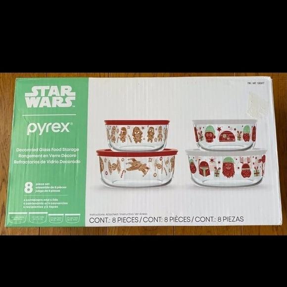 𝅺PYREX Star Wars Decorated Glass Storage Set, 8 Pieces Christmas