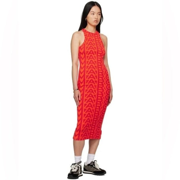 New Marc Jacobs Women's Red The Monogram Race Ribbed Dress