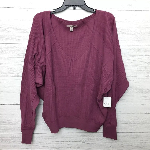 New Free People mulberry Santa Clara Thermal knit top