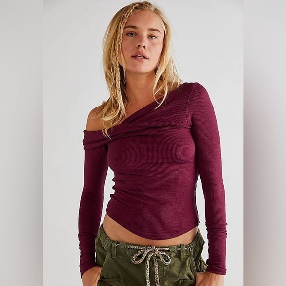 New Free People Addie Twist Neck long sleeve in pomegranate