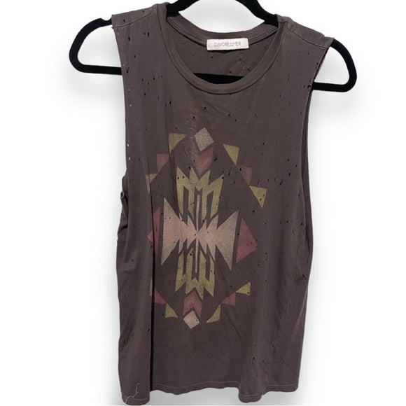 Daydreamer Aztec boho distressed top