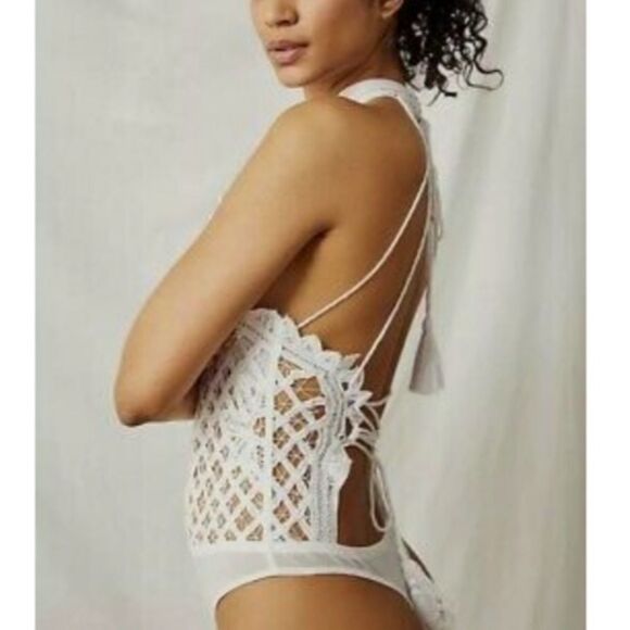 New Free people intimately be my Battenburg crochet lace tie up bodysuit…