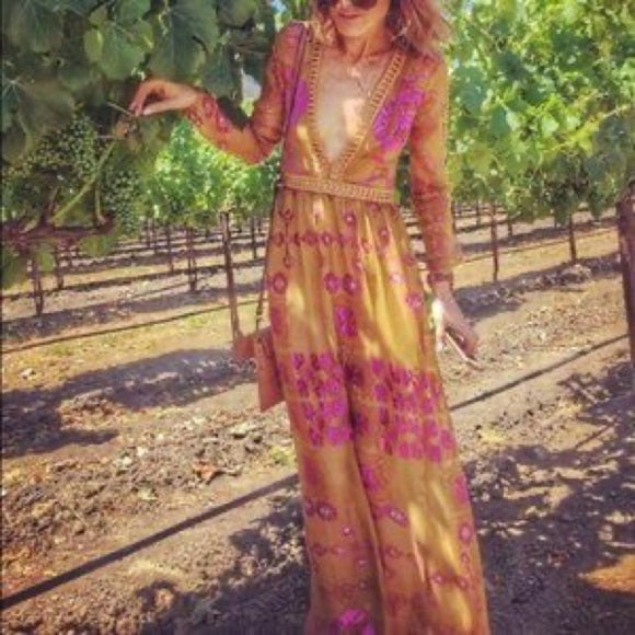 New For Love and Lemons Barcelona Maxi Dress Old Gold