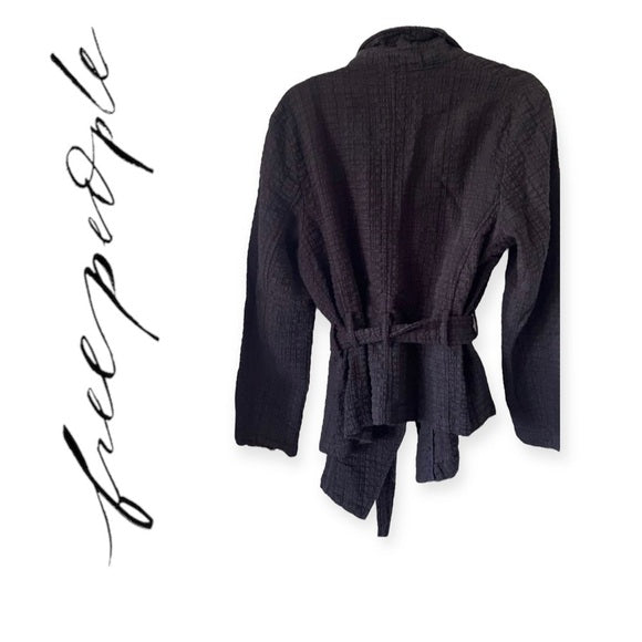 Free People Gauze Open Wrap Jacket in Black