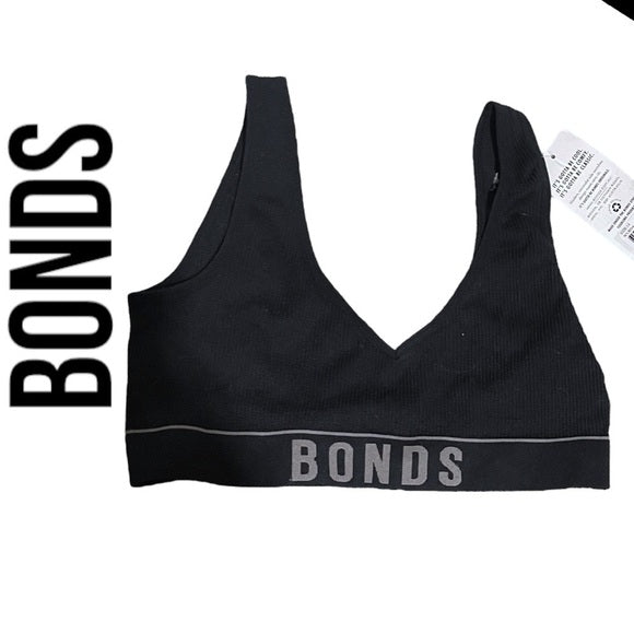 Bonds wireless RETRO RIB DEEP V CROP bra new