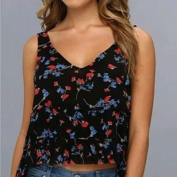 Free People Intimately Black Floral Swing Crop Top