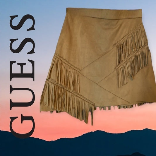 New guess suede fringed boho festival skirt