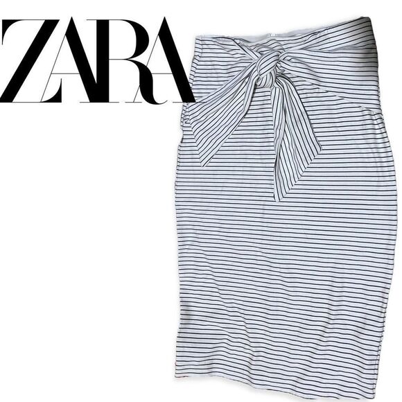 𝅺New Zara Midi Striped Tie Front Skirt