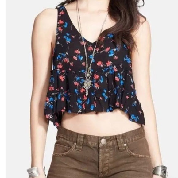 Free People Intimately Black Floral Swing Crop Top