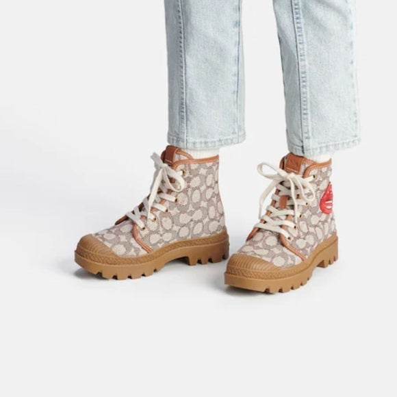 New COACH X TOM WESSELMANN TROOPER MID TOP BOOT IN SIGNATURE JACQUARD