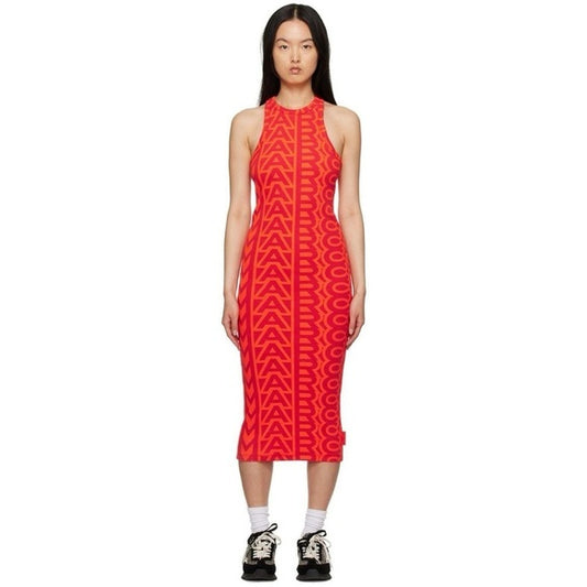 New Marc Jacobs Women's Red The Monogram Race Ribbed Dress