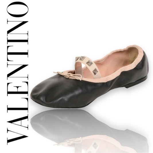 New Valentino Rockstud Leather Ballerina Flat authentic